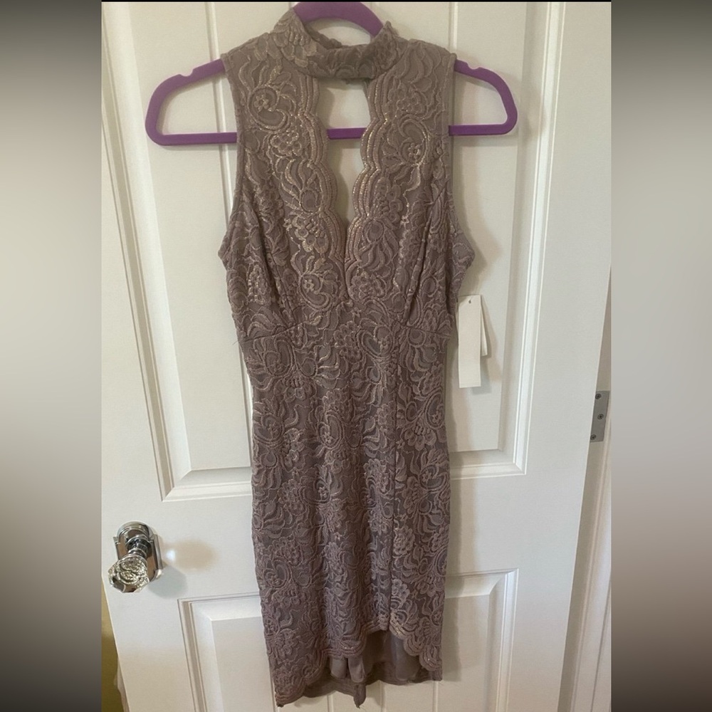 Mocha halter neck bodycon lace detail XS dress NWT
